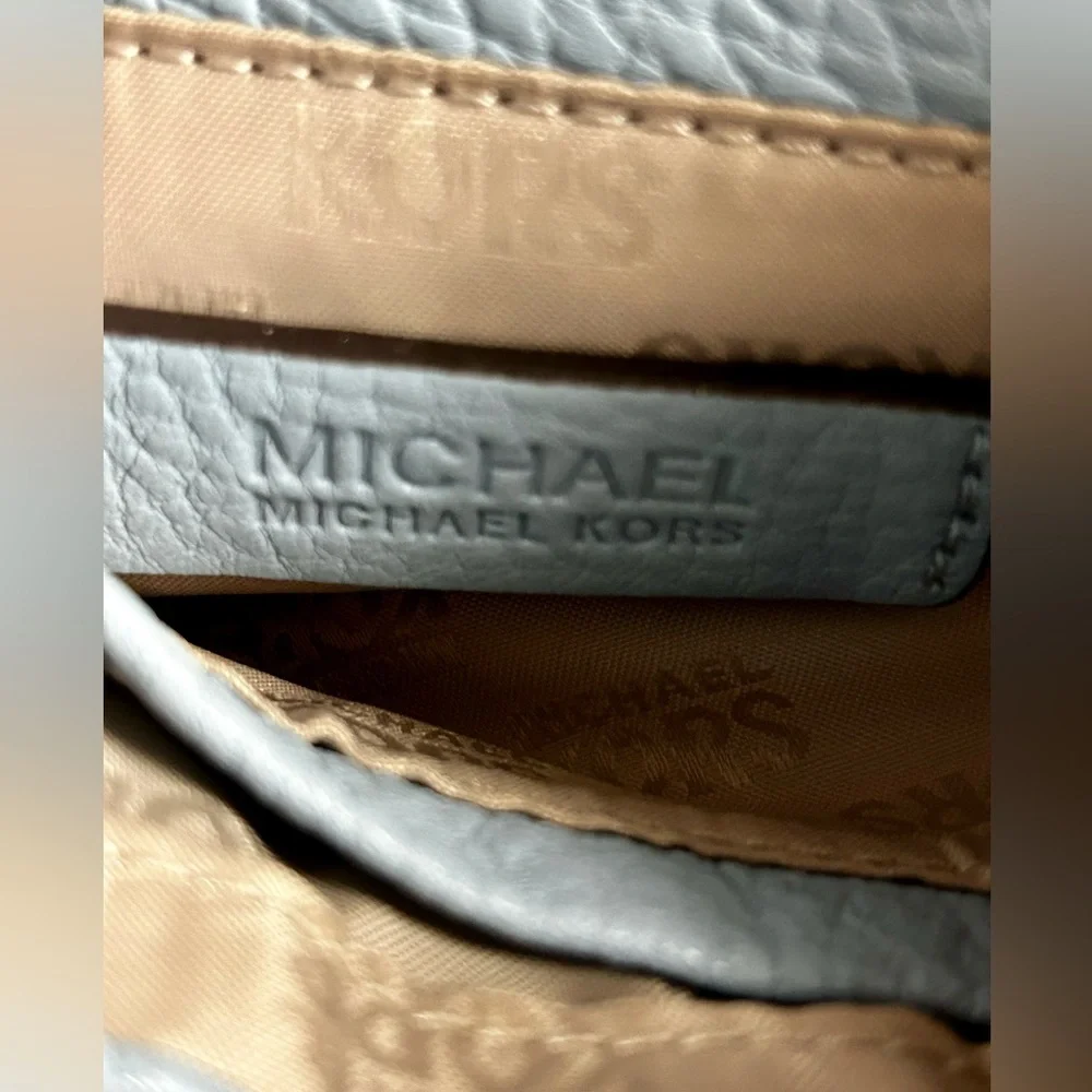 Michael Kors Fulton Crossbody Bag Pale Blue Pebbled Leather w/Gold MK Hardware